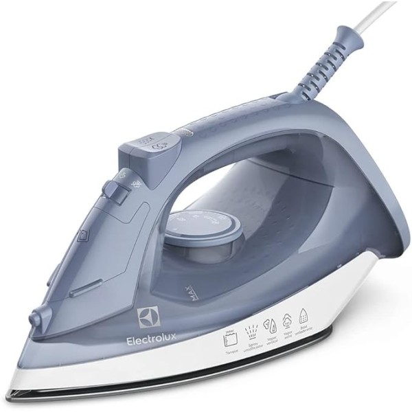 Ferro de passar seco e vapor Electrolux base antiaderente vapor vertical extra 1200W cabo 1,35m azul ESI10 127v
