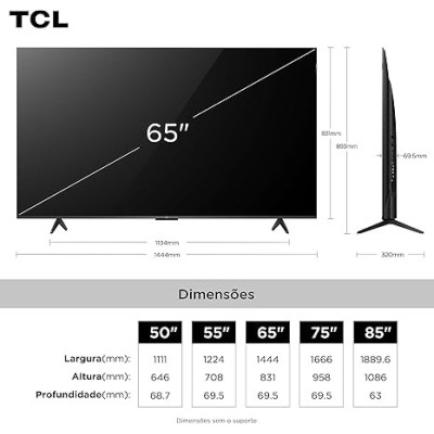 Smart TV TCL 65 Polegadas QLED 4K P7K WiFi Bluetooth Google TV HDR10+